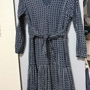 Tommy Hilfiger Dark Blue Long Sleeve Dress with White Pattern